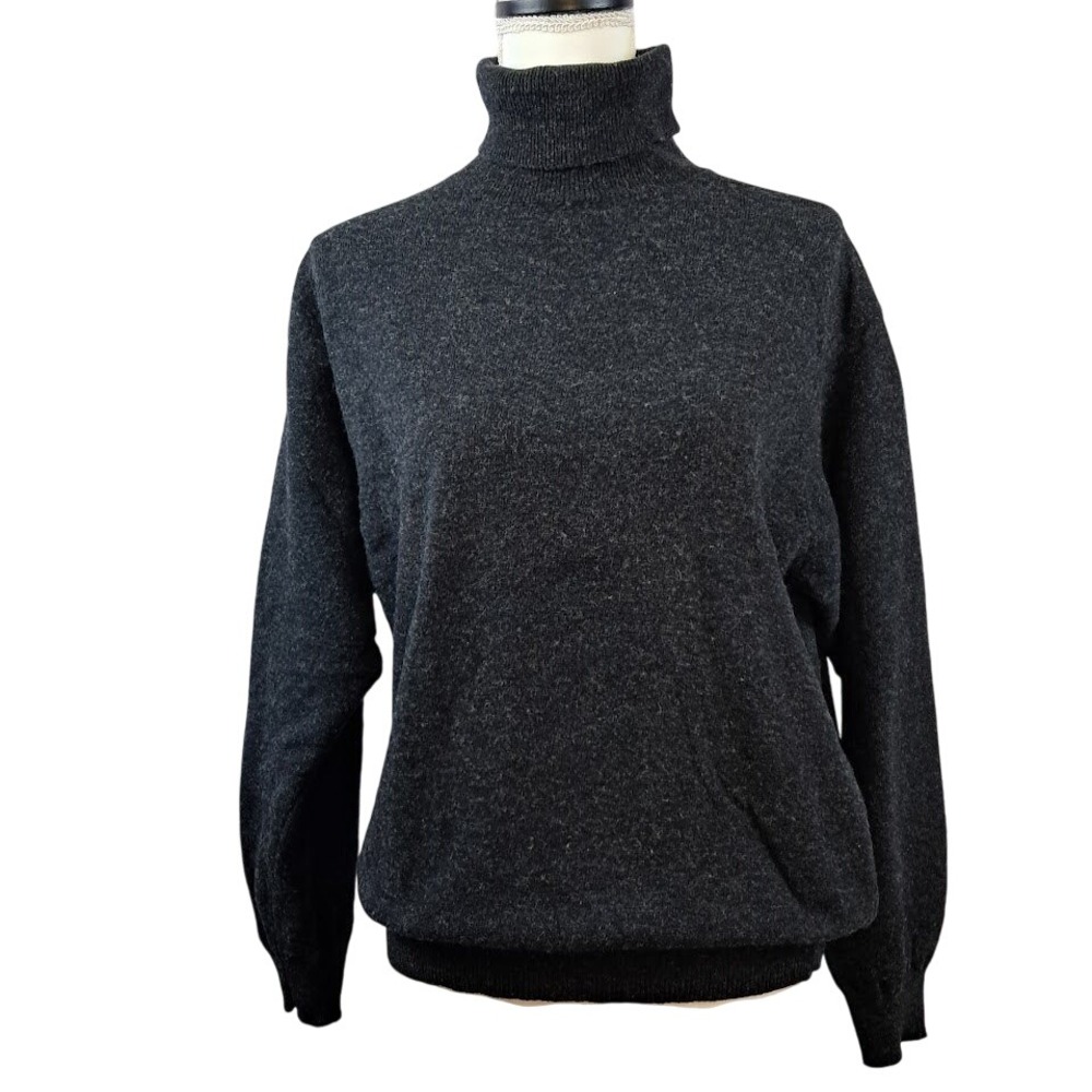 BENETTON M Women Italian Lambswool Alpaca Sweater Turtleneck Charcoal Grey